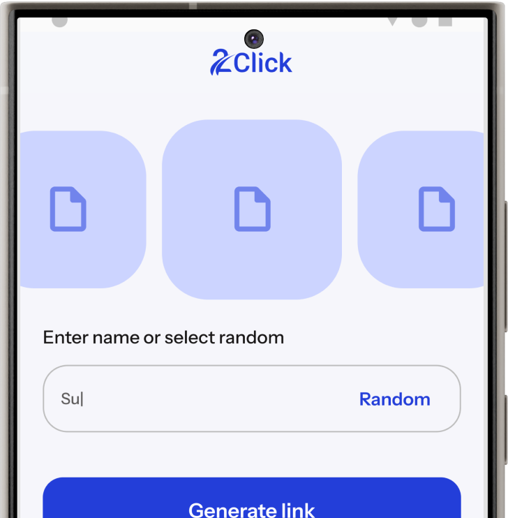 Get a link, 2Click app screen